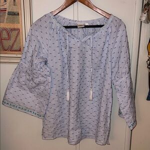 Rafaella Sky Blue Patterned Blouse with Tassels